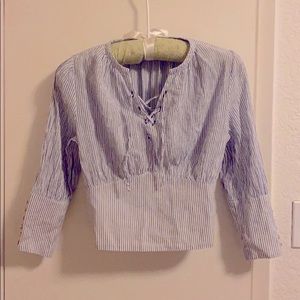 Zara Blue and White Striped Blouse Top